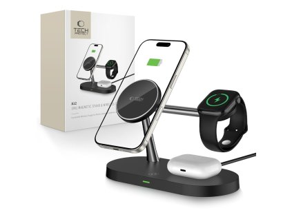 Bezdrátová rychlá nabíječka pro iPhone, AirPods a Apple Watch - Tech-Protect, A12 MagSafe Wireless Charger Black