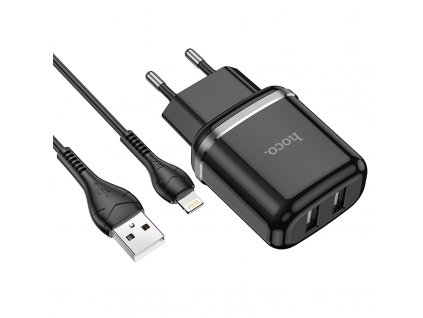 Nabíjecí AC adaptér pro iPhone a iPad - Hoco, N4 Aspiring Black + Lightning kabel