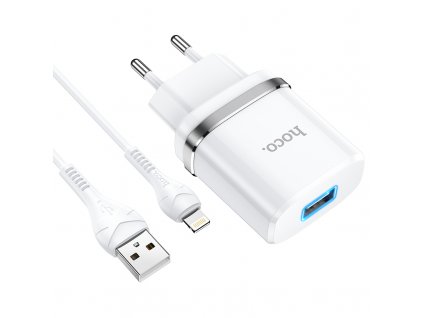 Nabíjecí AC adaptér pro iPhone a iPad - Hoco, N1 Ardent White + Lightning kabel