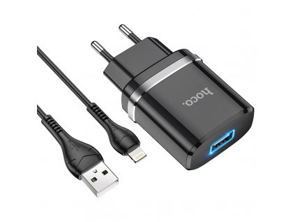 Nabíjecí AC adaptér pro iPhone a iPad - Hoco, N1 Ardent Black + Lightning kabel