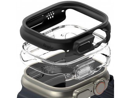 Pouzdro / kryt pro Apple Watch 49mm - Ringke, Slim Clear & Black (2ks)
