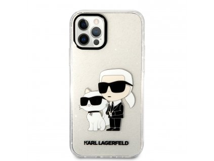 Ochranný kryt pro iPhone 12 / 12 Pro - Karl Lagerfeld, IML Glitter Karl and Choupette Transparent