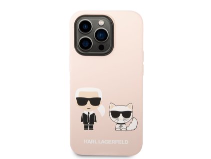 Ochranný kryt pro iPhone 14 Pro - Karl Lagerfeld, Liquid Silicone Karl and Choupette Pink