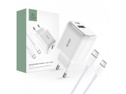 Nabíjecí USB adaptér do sítě - Tech-Protect, PD20W/QC3.0 + USB-C kabel