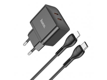 Rychlá USB-C nabíječka do sítě - Hoco, N29 Triumph PD35W/QC3.0 Black  + Lightning kabel