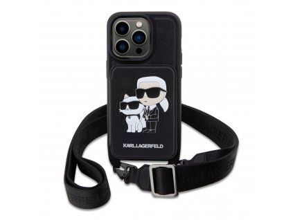 Ochranný kryt pro iPhone 14 Pro - Karl Lagerfeld, Saffiano Crossbody Karl and Choupette NFT Black