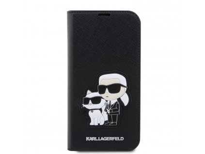 Ochranné pouzdro pro iPhone 14 Pro - Karl Lagerfeld, Saffiano Karl and Choupette NFT Book Black