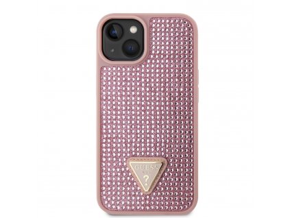 Ochranný kryt pro iPhone 14 - Guess, Rhinestones Triangle Metal Logo Pink