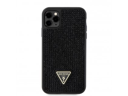 Ochranný kryt pro iPhone 11 Pro - Guess, Rhinestones Triangle Metal Logo Black