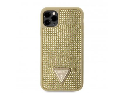 Ochranný kryt pro iPhone 11 Pro - Guess, Rhinestones Triangle Metal Logo Gold