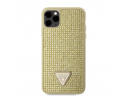 Ochranný kryt pro iPhone 11 Pro MAX - Guess, Rhinestones Triangle Metal Logo Gold