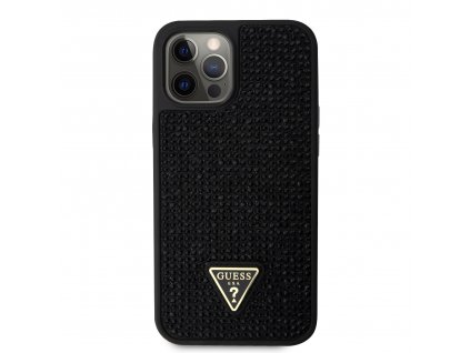 Ochranný kryt pro iPhone 12 / 12 Pro - Guess, Rhinestones Triangle Metal Logo Black