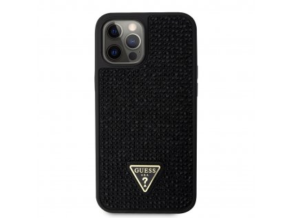 Ochranný kryt pro iPhone 12 Pro MAX - Guess, Rhinestones Triangle Metal Logo Black