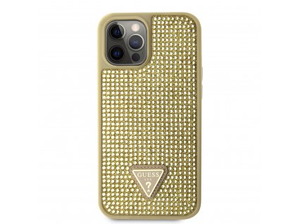 Ochranný kryt pro iPhone 12 Pro MAX - Guess, Rhinestones Triangle Metal Logo Gold