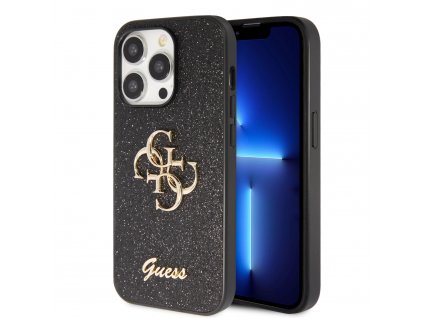 Ochranný kryt na iPhone 15 Pro MAX - Guess, Fixed Glitter 4G Metal Logo Black