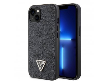 Ochranný kryt na iPhone 15 - Guess, 4G Strass Triangle Metal Logo Black