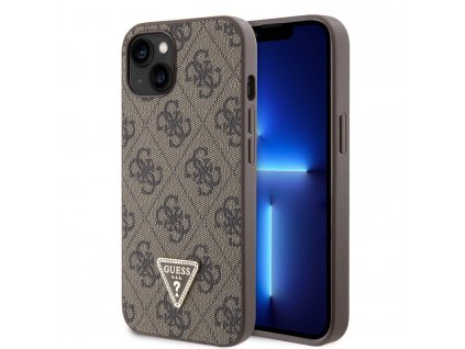 Ochranný kryt na iPhone 15 - Guess, 4G Strass Triangle Metal Logo Brown