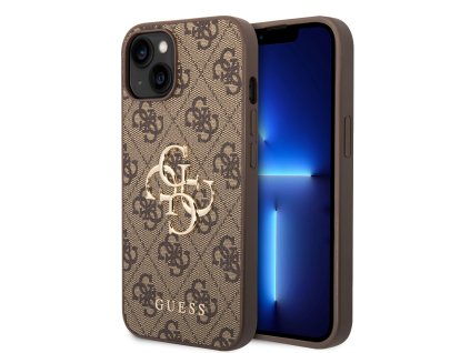 Ochranný kryt na iPhone 15 PLUS - Guess, 4G Metal Logo Brown