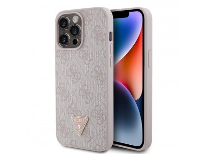 Ochranný kryt na iPhone 15 Pro MAX - Guess, 4G Strass Triangle Metal Logo Pink