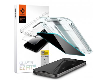 Ochranné tvrzené sklo na iPhone 15 Pro MAX - Spigen, Glas.tR EZ Fit Privacy (1ks s aplikátorem)
