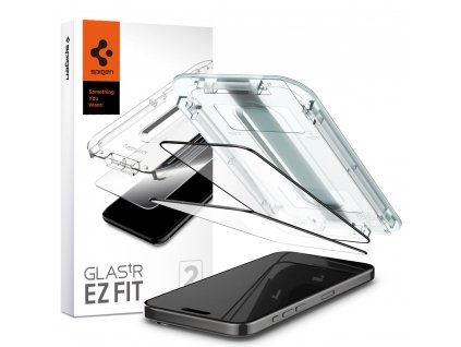 Ochranné tvrzené sklo na iPhone 15 Pro MAX - Spigen, Glas.tR EZ Fit (2ks s aplikátorem)