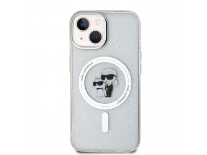 Ochranný kryt na iPhone 15 - Karl Lagerfeld, IML Glitter Karl and Choupette MagSafe Transparent