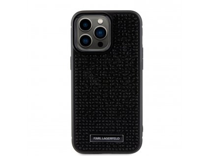 Ochranný kryt na iPhone 15 Pro MAX - Karl Lagerfeld, Rhinestone Plate Metal Logo Black