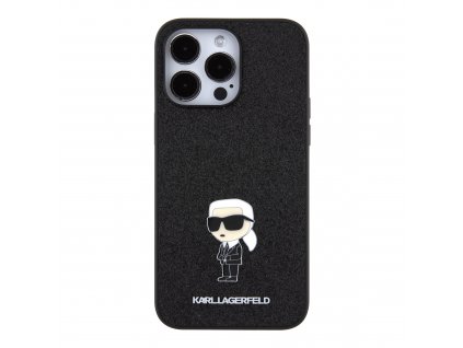 Ochranný kryt na iPhone 15 Pro MAX - Karl Lagerfeld, Fixed Glitter Metal Ikonik Black