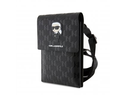 Univerzální pouzdro / taška s kapsou na mobil - Karl Lagerfeld, Saffiano Monogram Ikonik NFT Wallet Black