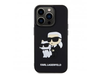 Ochranný kryt na iPhone 15 Pro - Karl Lagerfeld, 3D Rubber Karl and Choupette Black