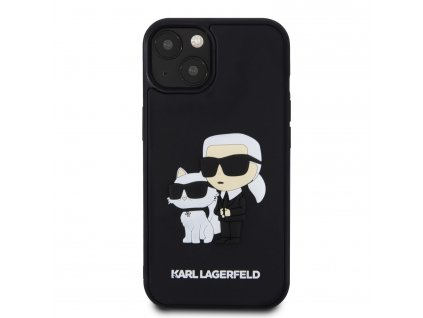 Ochranný kryt na iPhone 15 - Karl Lagerfeld, 3D Rubber Karl and Choupette Black
