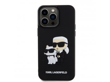 Ochranný kryt na iPhone 15 Pro MAX - Karl Lagerfeld, 3D Rubber Karl and Choupette Black