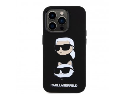 Ochranný kryt na iPhone 15 Pro - Karl Lagerfeld, Liquid Silicone Karl and Choupette Heads Black