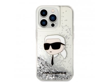 Ochranný kryt na iPhone 15 Pro MAX - Karl Lagerfeld, Liquid Glitter Karl Head Silver