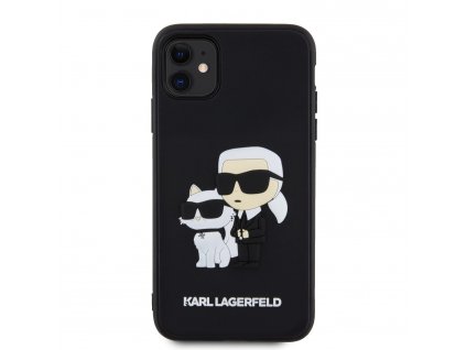Ochranný kryt na iPhone 11 - Karl Lagerfeld, 3D Rubber Karl and Choupette Black