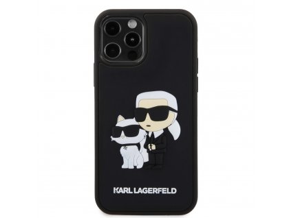 Ochranný kryt na iPhone 12 / 12 Pro - Karl Lagerfeld, 3D Rubber Karl and Choupette Black