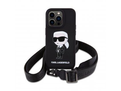 Ochranný kryt na iPhone 15 Pro MAX - Karl Lagerfeld, Liquid Silicone Crossbody Ikonik Black