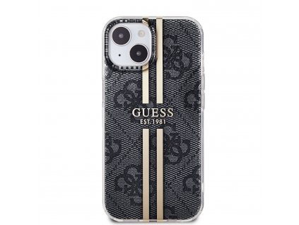 Ochranný kryt na iPhone 15 - Guess, IML 4G Gold Stripe Black