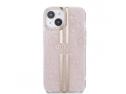 Ochranný kryt na iPhone 15 - Guess, IML 4G Gold Stripe Pink