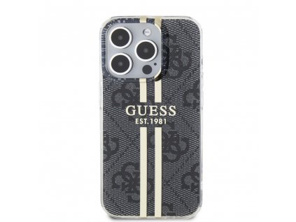 Ochranný kryt na iPhone 15 Pro - Guess, IML 4G Gold Stripe Black