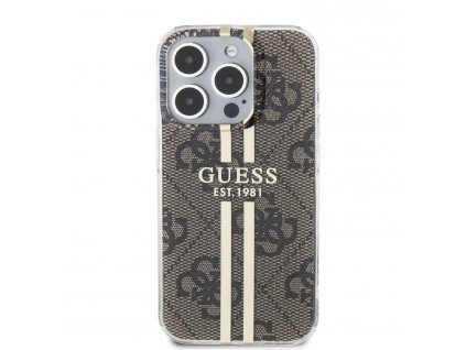 Ochranný kryt na iPhone 15 Pro - Guess, IML 4G Gold Stripe Brown