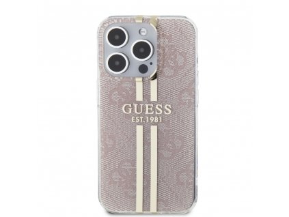 Ochranný kryt na iPhone 15 Pro MAX - Guess, IML 4G Gold Stripe Pink