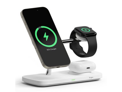 Bezdrátová rychlá nabíječka pro iPhone, AirPods a Apple Watch - Ringke, QI2 MagSafe Wireless Charger White