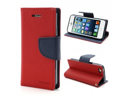 Pouzdro / kryt pro Apple iPhone 5 / 5S / SE - Mercury, Fancy Diary Red/Navy