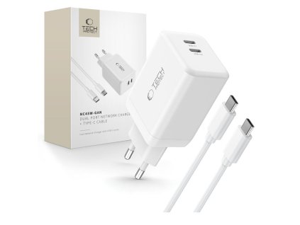 Rychlá nabíječka do sítě - Tech-Protect, NC45W-GAN PD45W White + USB-C kabel