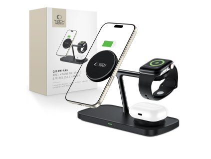 Bezdrátová rychlá nabíječka pro iPhone, AirPods a Apple Watch - Tech-Protect, QI15W-A45 MagSafe Wireless Charger Black