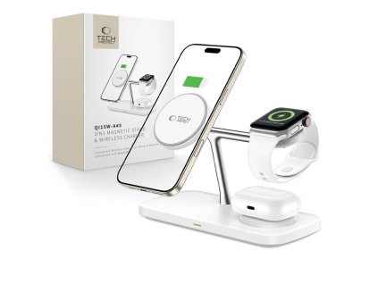 Bezdrátová rychlá nabíječka pro iPhone, AirPods a Apple Watch - Tech-Protect, QI15W-A45 MagSafe Wireless Charger White