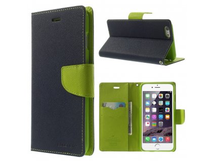 Pouzdro / kryt pro Apple iPhone 6 Plus / 6S Plus - Mercury, Fancy Diary NAVY/LIME