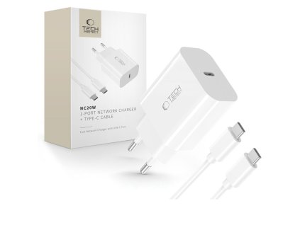 USB-C nabíječka do sítě - Tech-Protect, NC20W + USB-C kabel