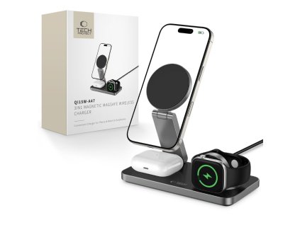 Bezdrátová nabíječka pro iPhone, Apple Watch a AirPods - Tech-Protect, QI15W-A47 Wireless Charger Black